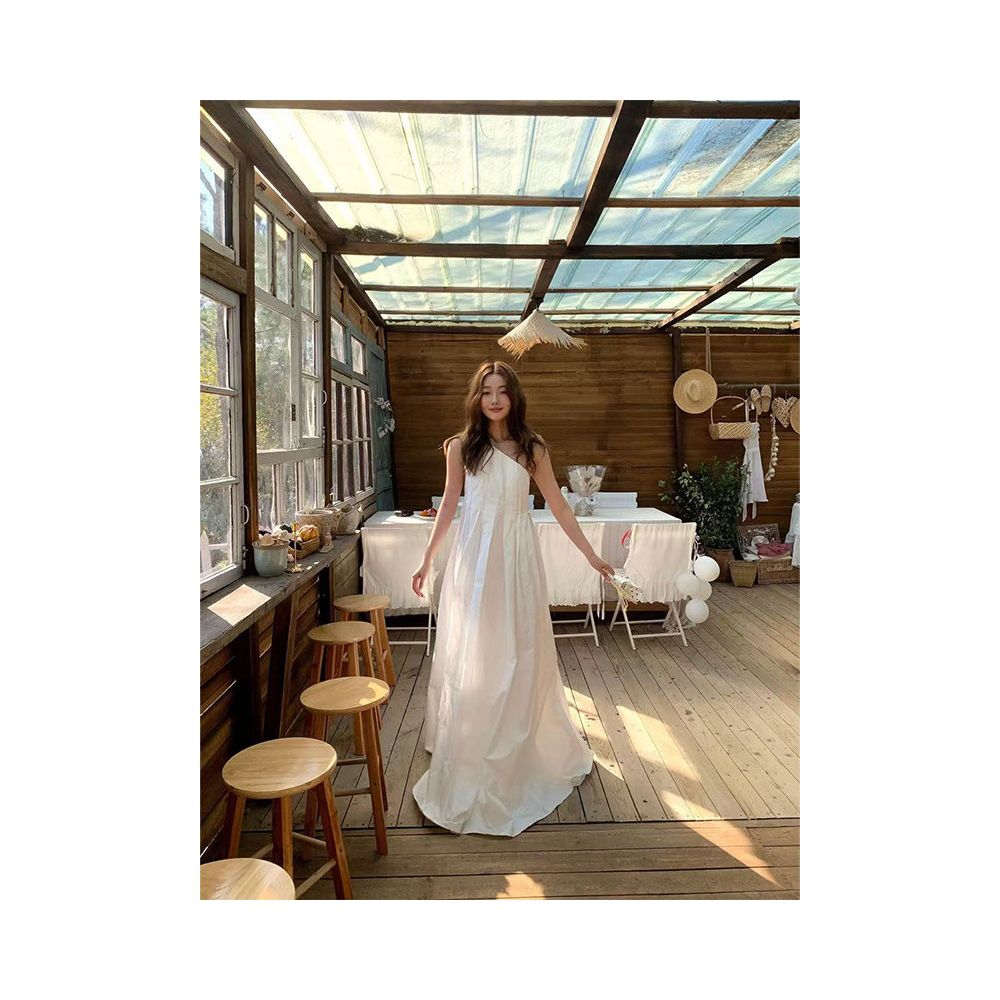 Turn right Chen Tudou Stylish off shoulder white dress for women summer elegant and gentle long dress image 1