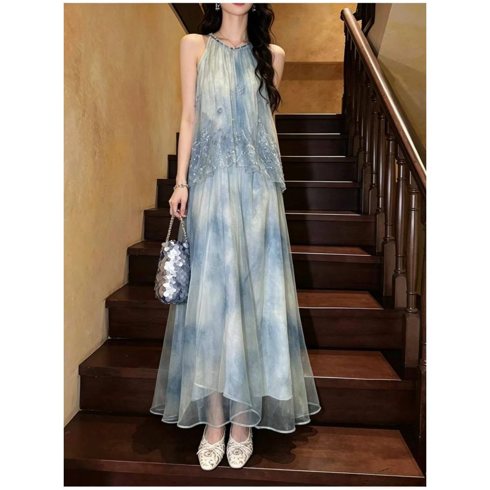 ASAYA7093 – Ethereal Mist Layered Dress 🌿🩵