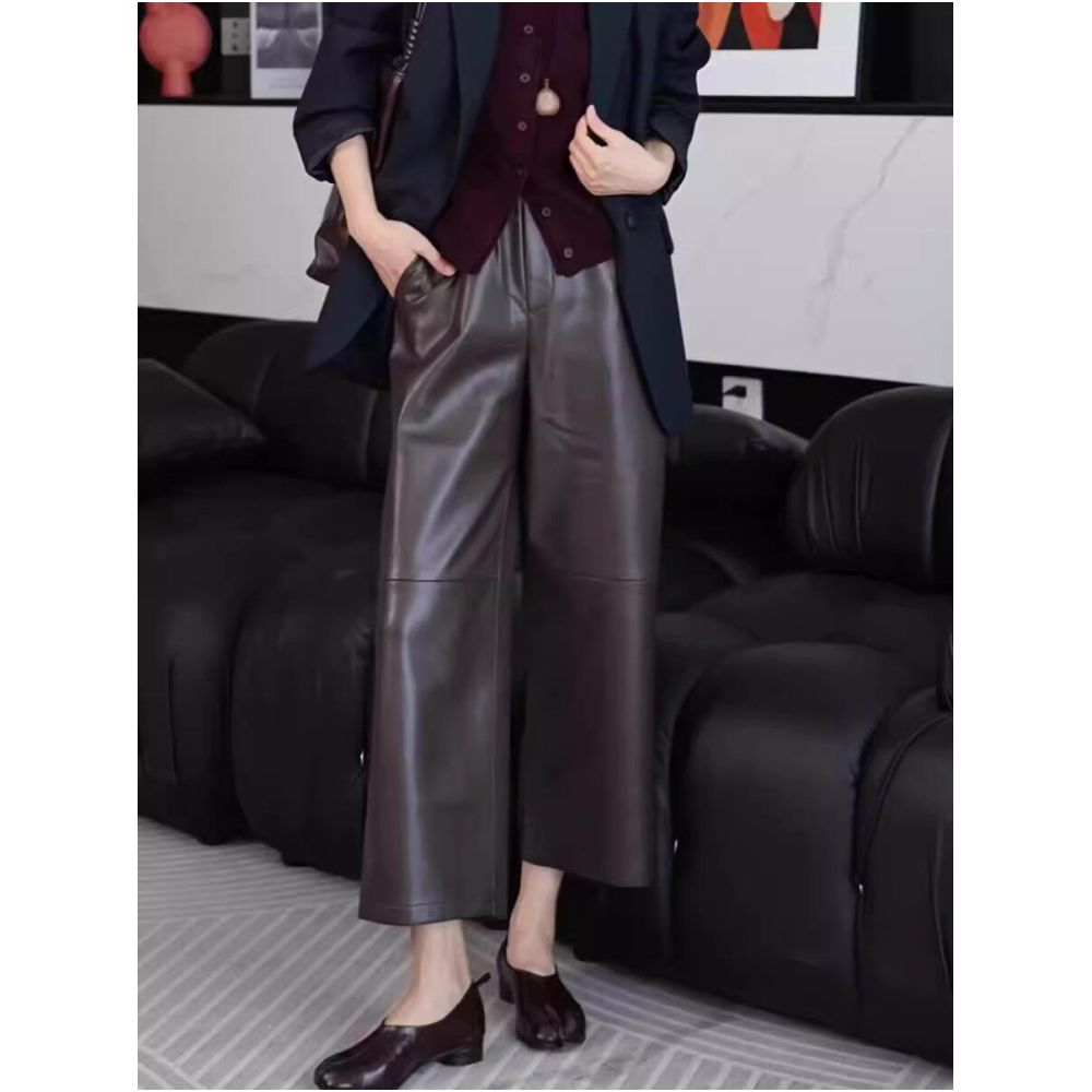 ASAYA7096 – Luxe Lambskin Wide-Leg Pants 🖤✨