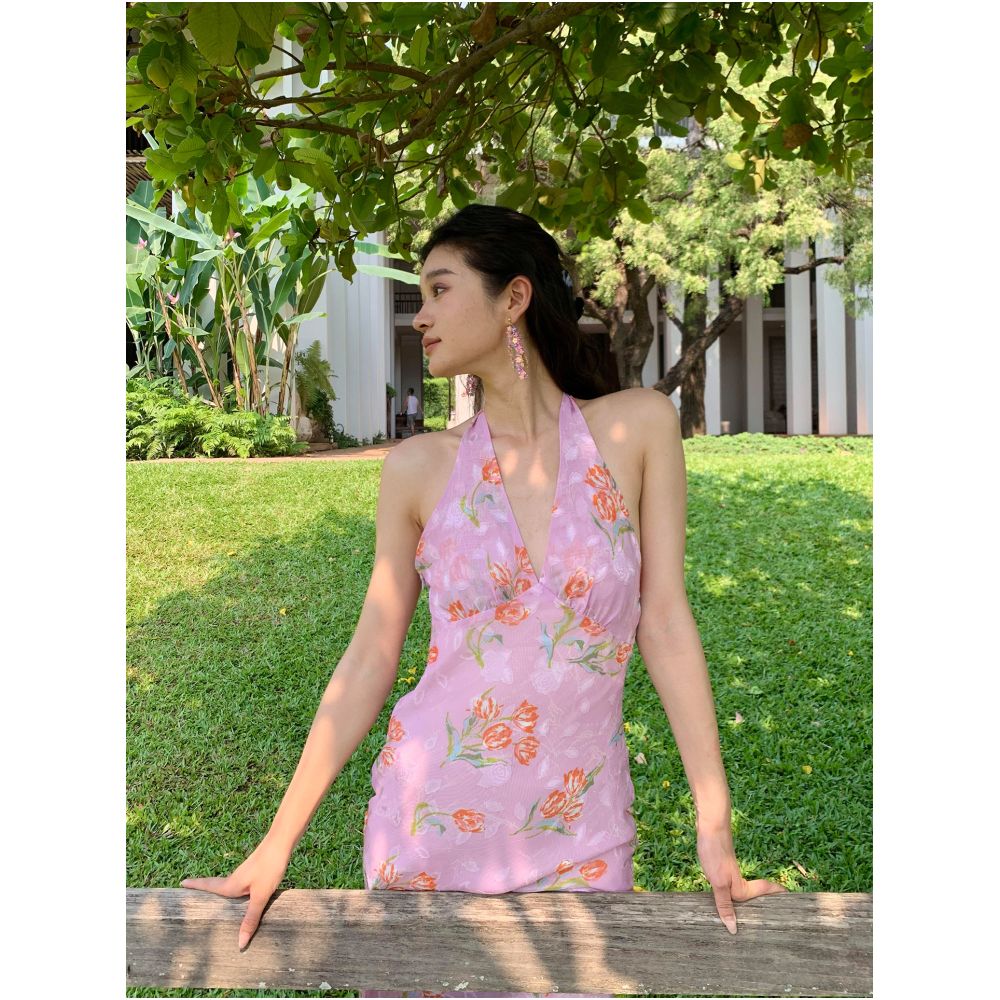 2ND STUDIOS French Floral Halter Neck Dress Beach Vacation Style 2026 Summer New Arrival Dress for Women image 3