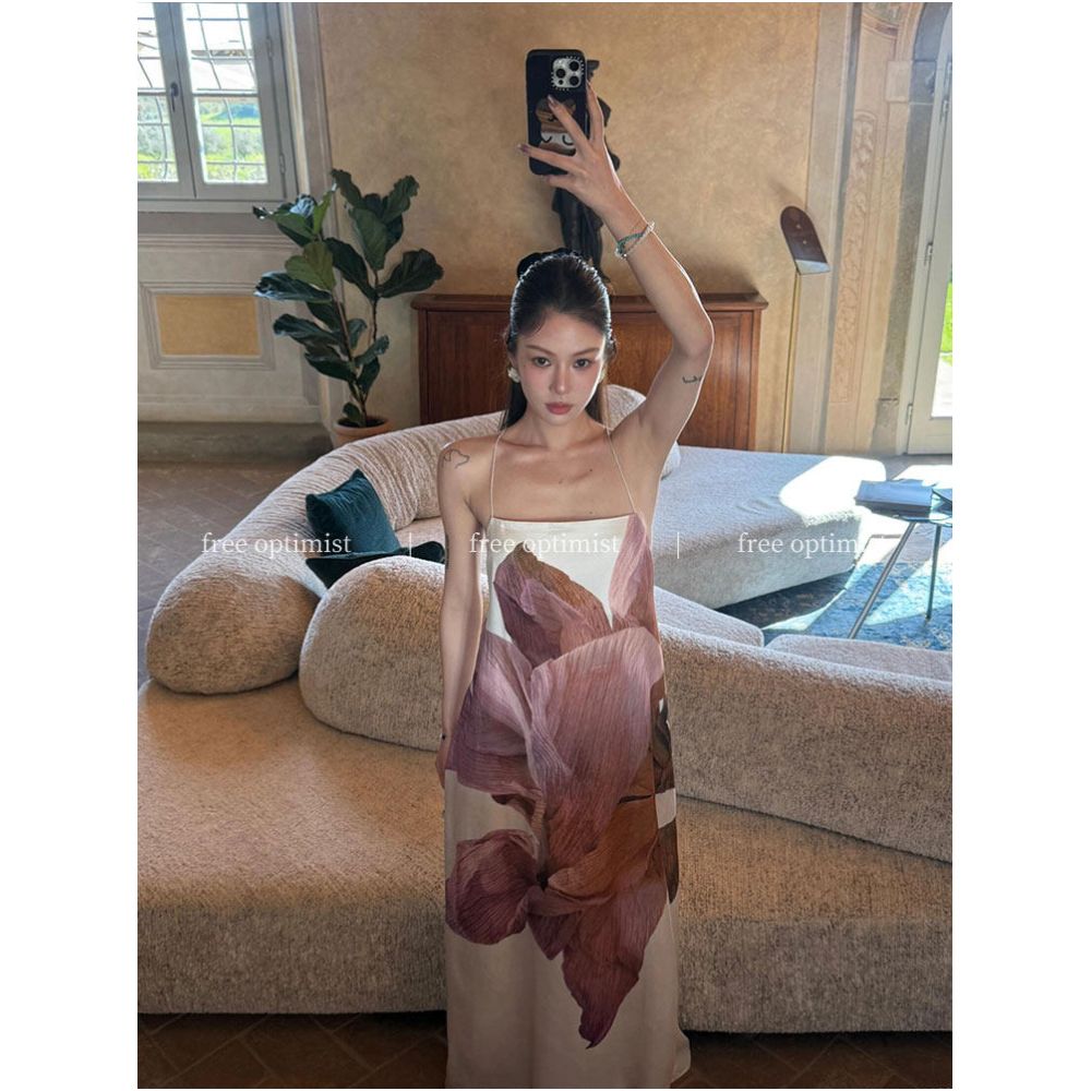 Free Optimist French style Spaghetti Strap Dress 2025 Summer New Arrival Chic Resort Style Long Dress for Women image 0