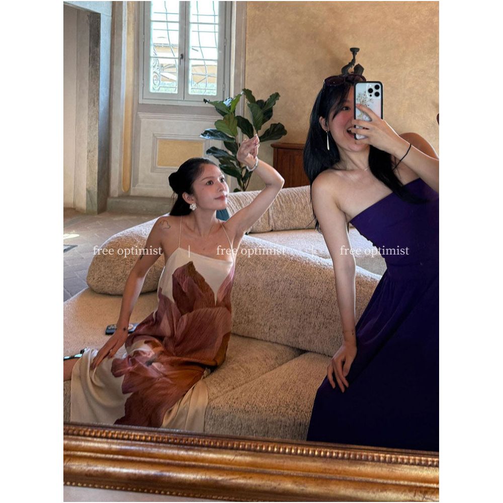 Free Optimist French style Spaghetti Strap Dress 2025 Summer New Arrival Chic Resort Style Long Dress for Women image 2