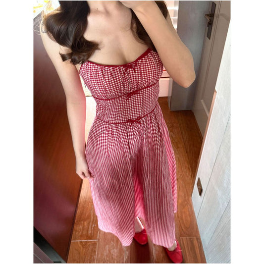 ASAYA7105 – Cherry Picnic Gingham Dress 🍒❤️