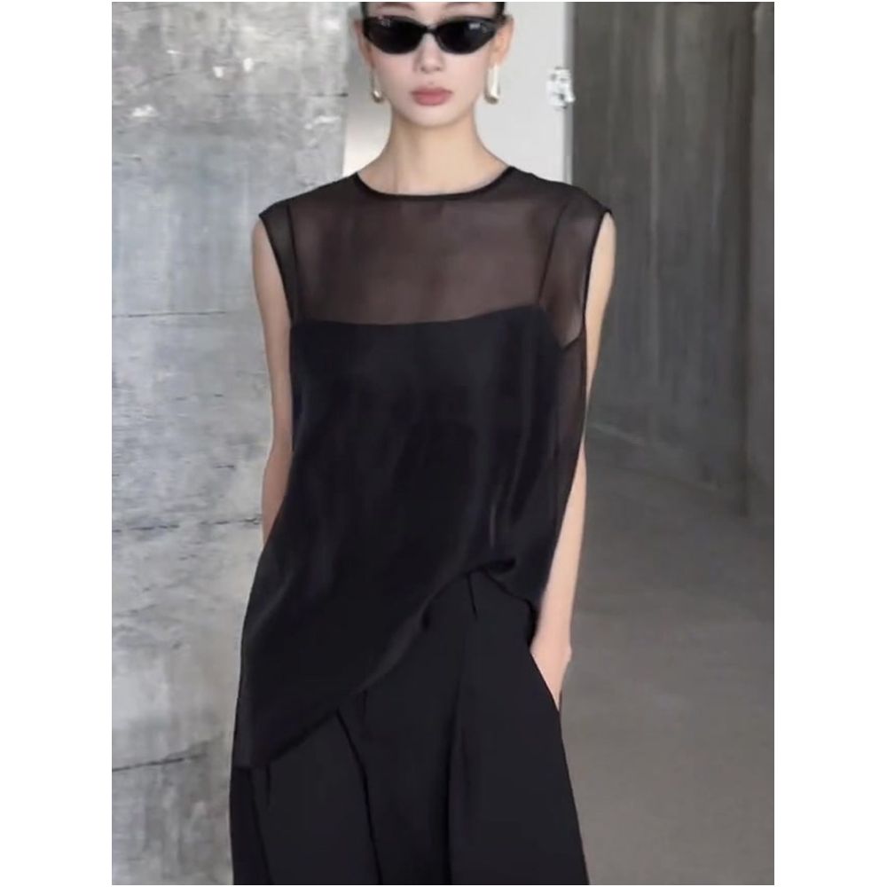 High end cover up fashionable round neck pullover sleeveless vest 2026 summer sun protection clothing slimming layering top casual image 1