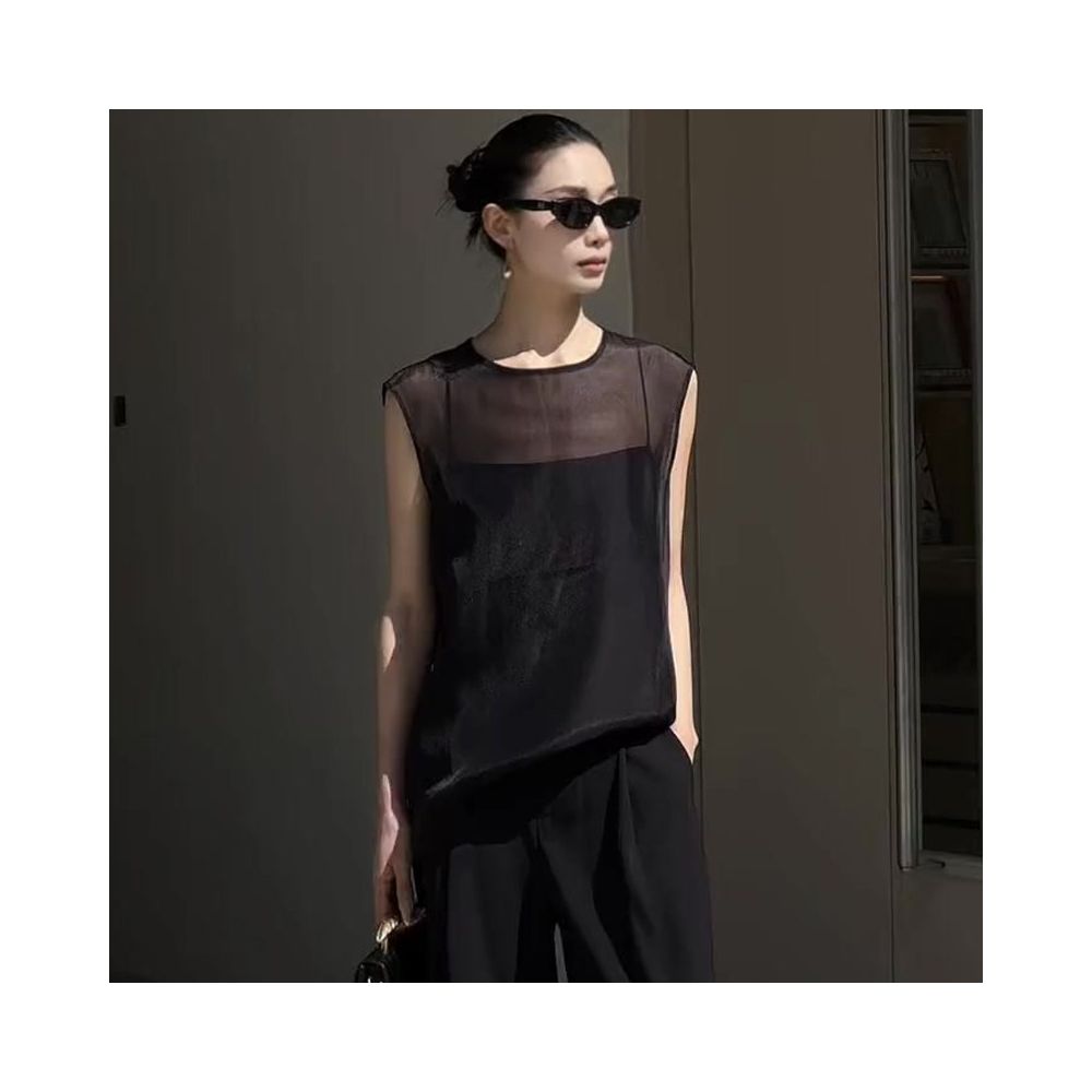 ASAYA7116 – Midnight Sheer Layered Top 🖤✨