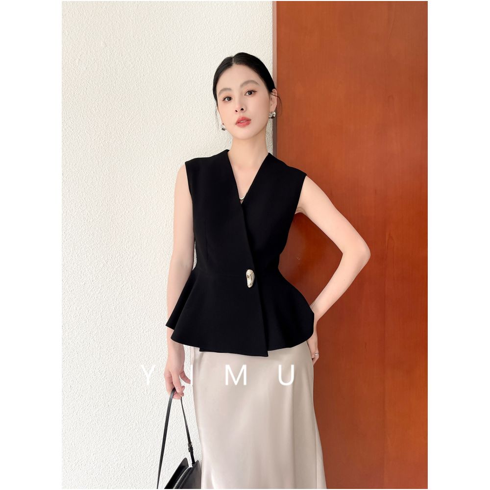 ASAYA7123 – Noir Sculpt Peplum Vest 🖤✨