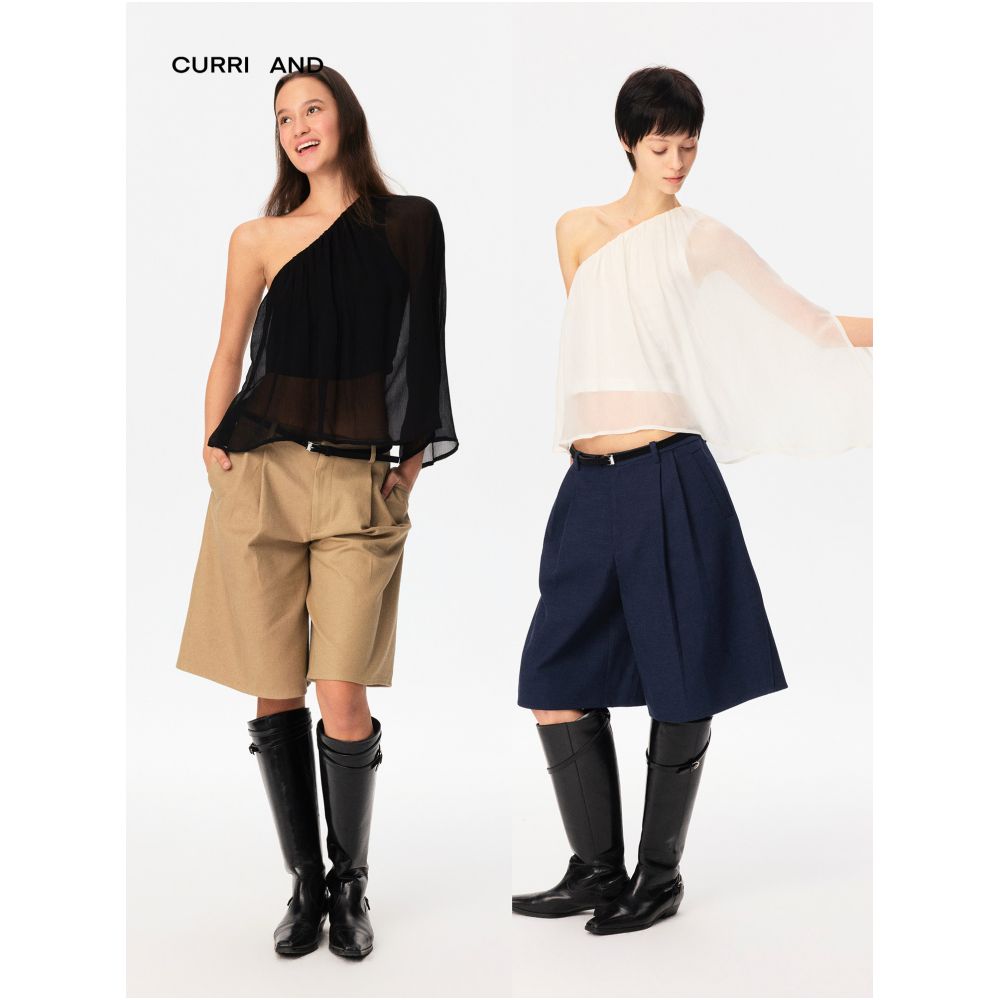 CURRI AND cupro fabric loose fitting asymmetrical top with off shoulder design anti exposure layered look image 2
