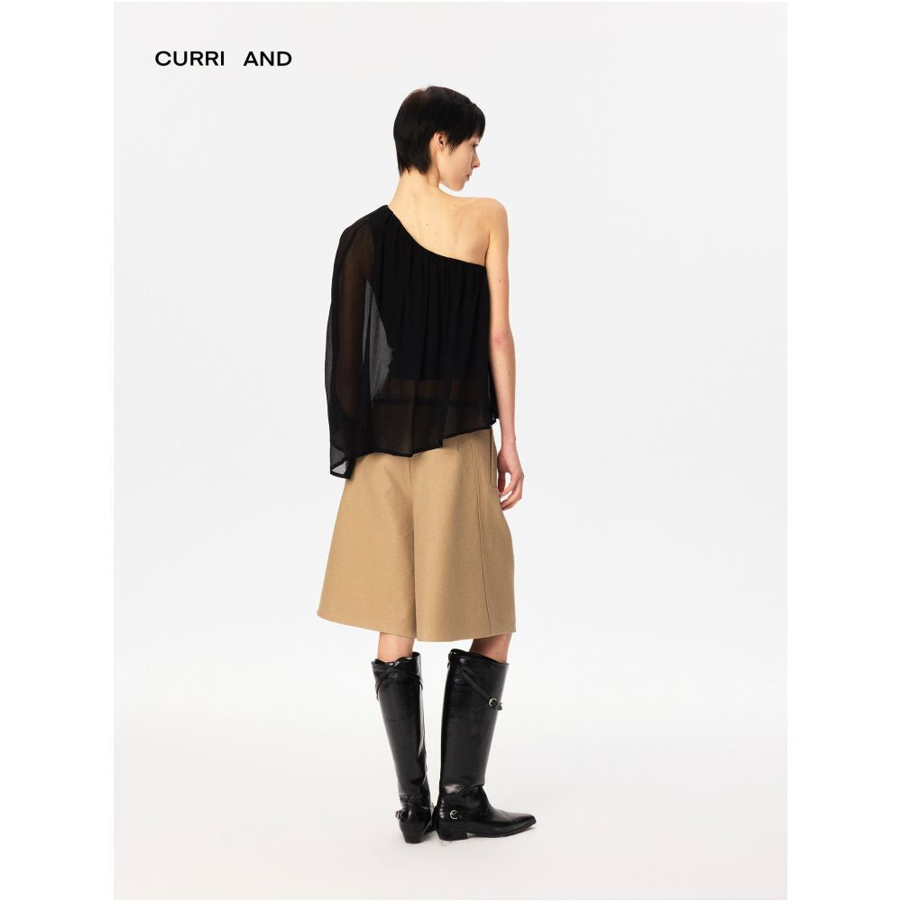 CURRI AND cupro fabric loose fitting asymmetrical top with off shoulder design anti exposure layered look image 4
