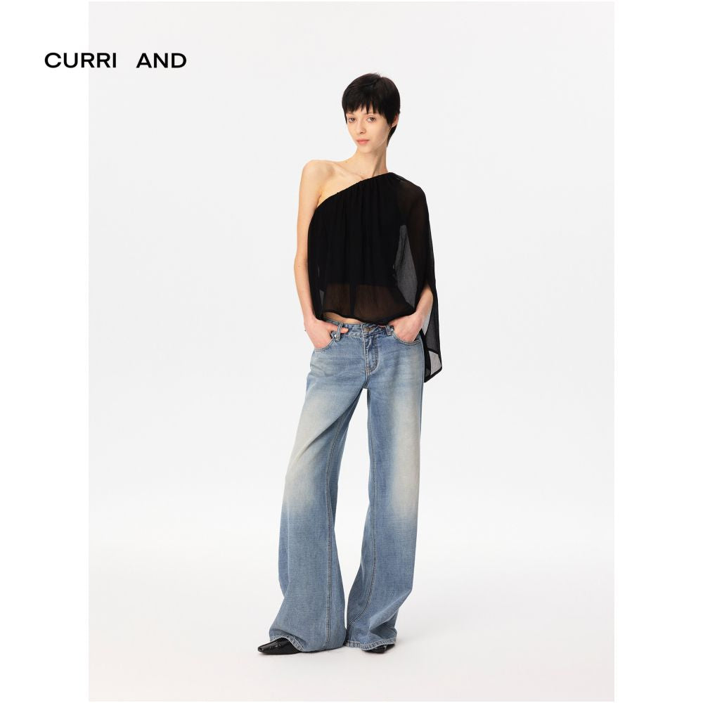 ASAYA7130 – Celeste One-Shoulder Chiffon Top 🖤🤍