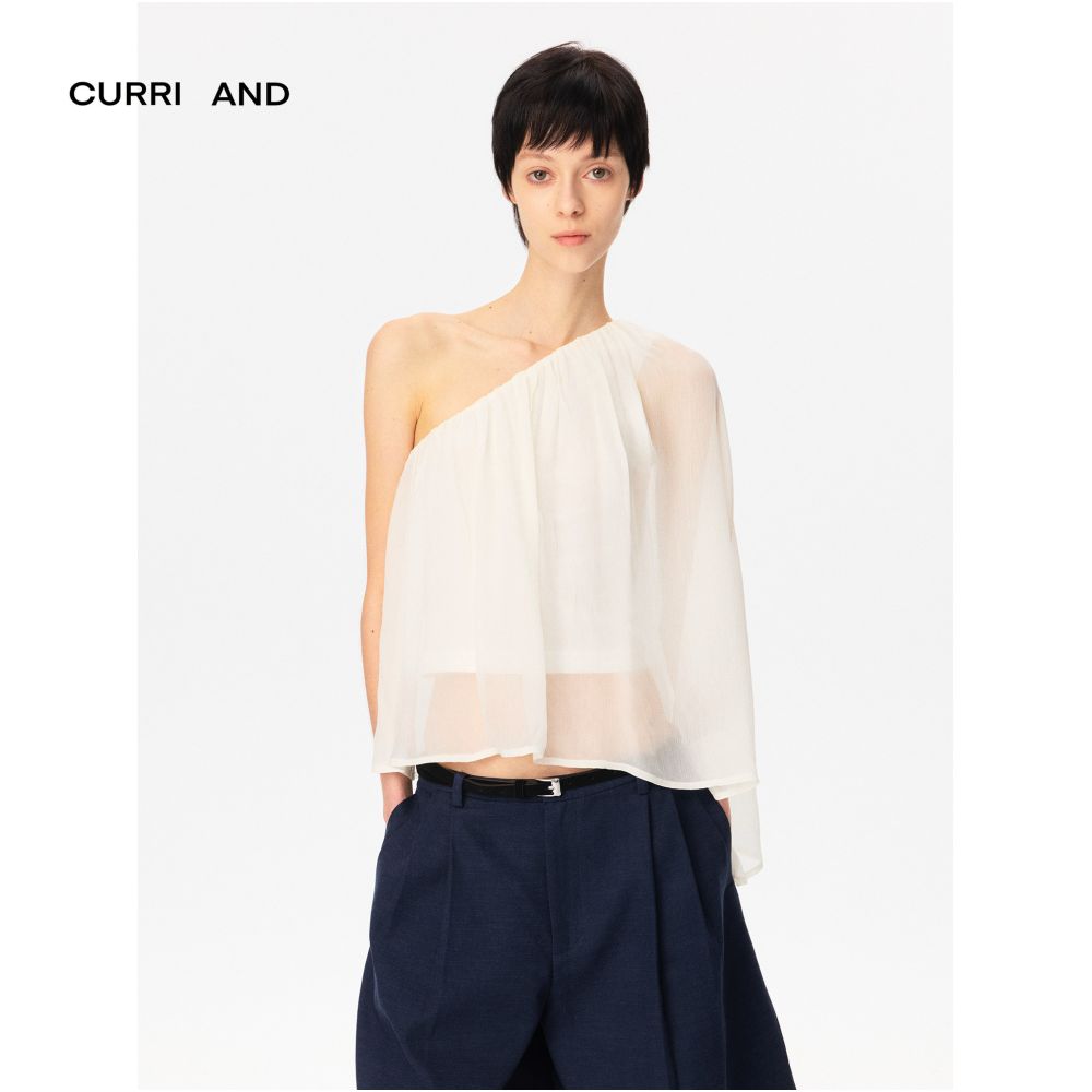 ASAYA7130 – Celeste One-Shoulder Chiffon Top 🖤🤍