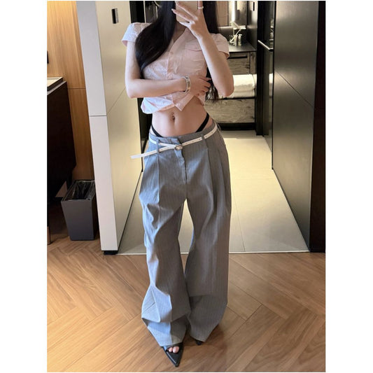 ASAYA7140 – City Stride Pinstripe Trousers 🤍🩶