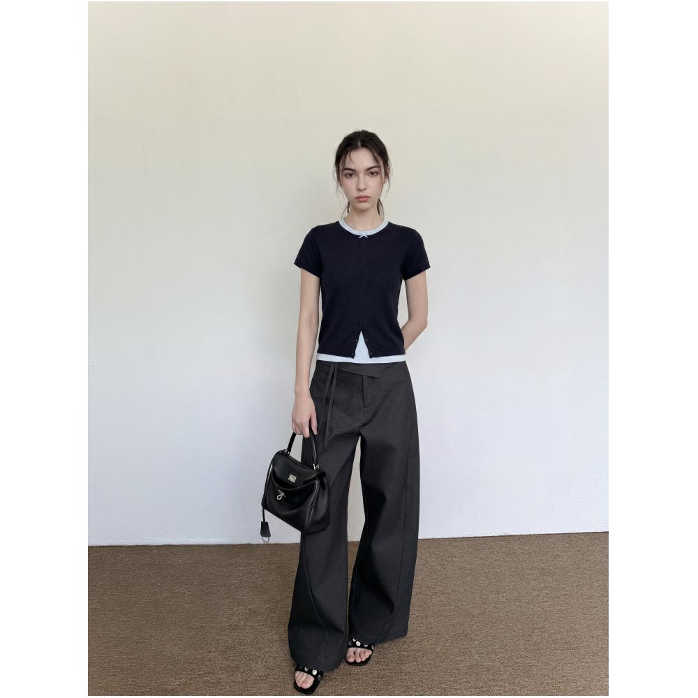 RREIKO Summer Versatile A line Wide Leg Kendo Jeans with Adjustable Bow Waistband for Casual Commute image 1