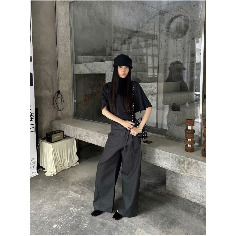 RREIKO Summer Versatile A line Wide Leg Kendo Jeans with Adjustable Bow Waistband for Casual Commute image 2