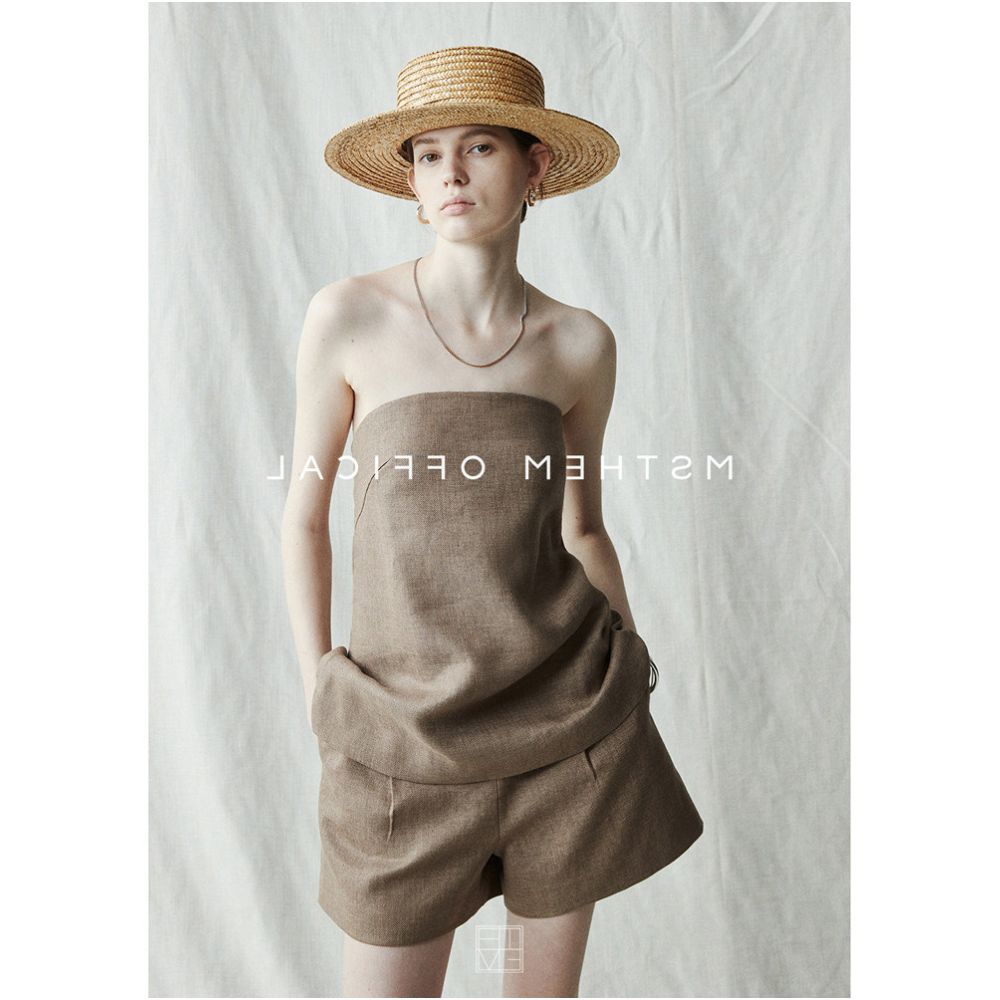 BTRS M Casual Vacation Style High End 100 Linen Smack Camisole Bandeau Top and Shorts Set image 1