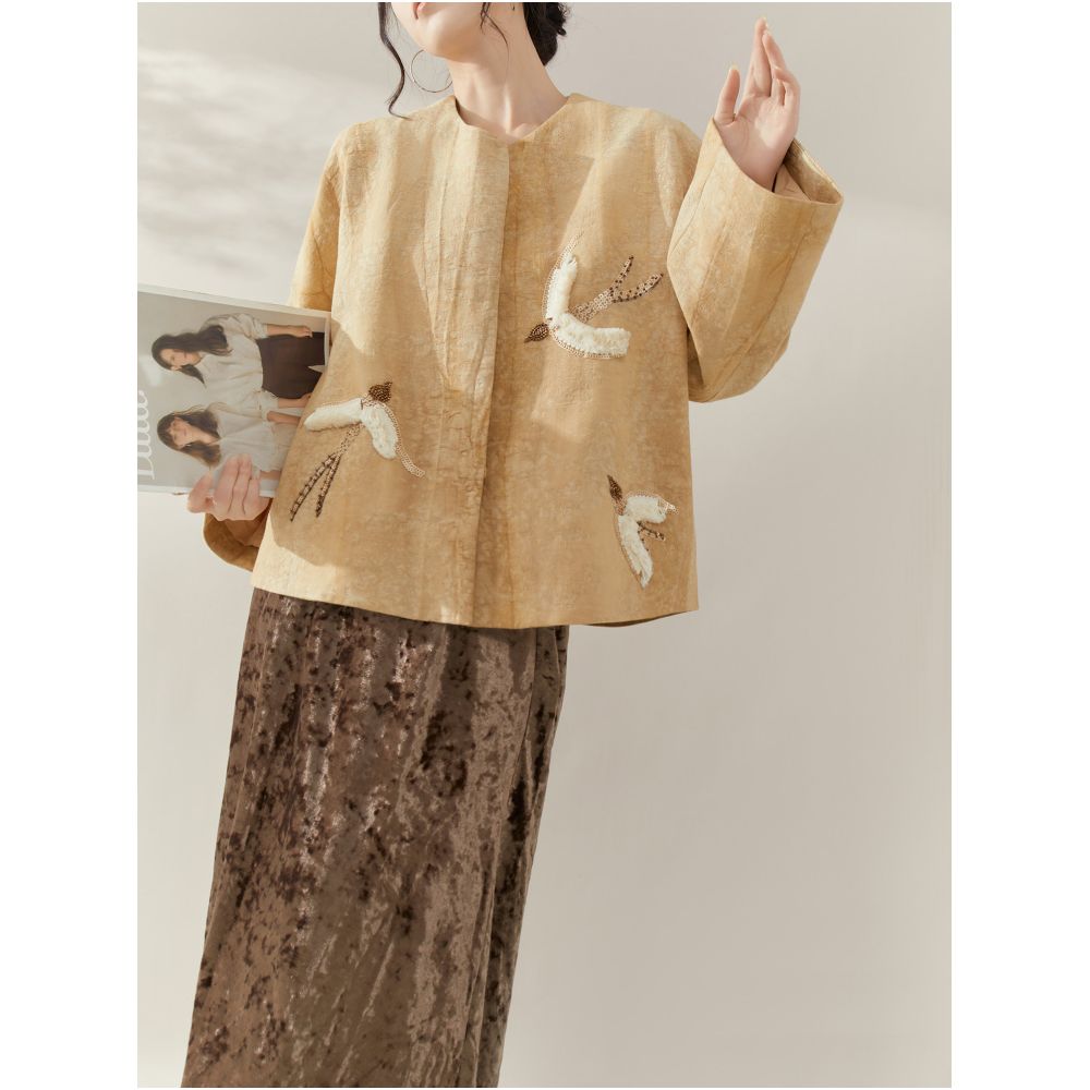 Flowing Era New Chinese Style Jacquard Heavy Duty Three Dimensional Embroidered Jacket Elegant and Sophisticated Top New Year s Battle Robe image 1
