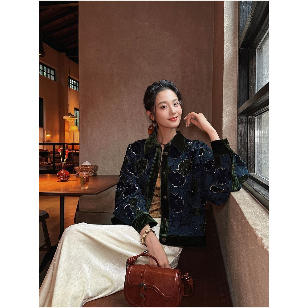 Sanji Black Flower Jingtai 2025 New Beaded Appliqu Embroidery Heavy Duty Unique and Beautiful Early Autumn Denim Jacket image 1