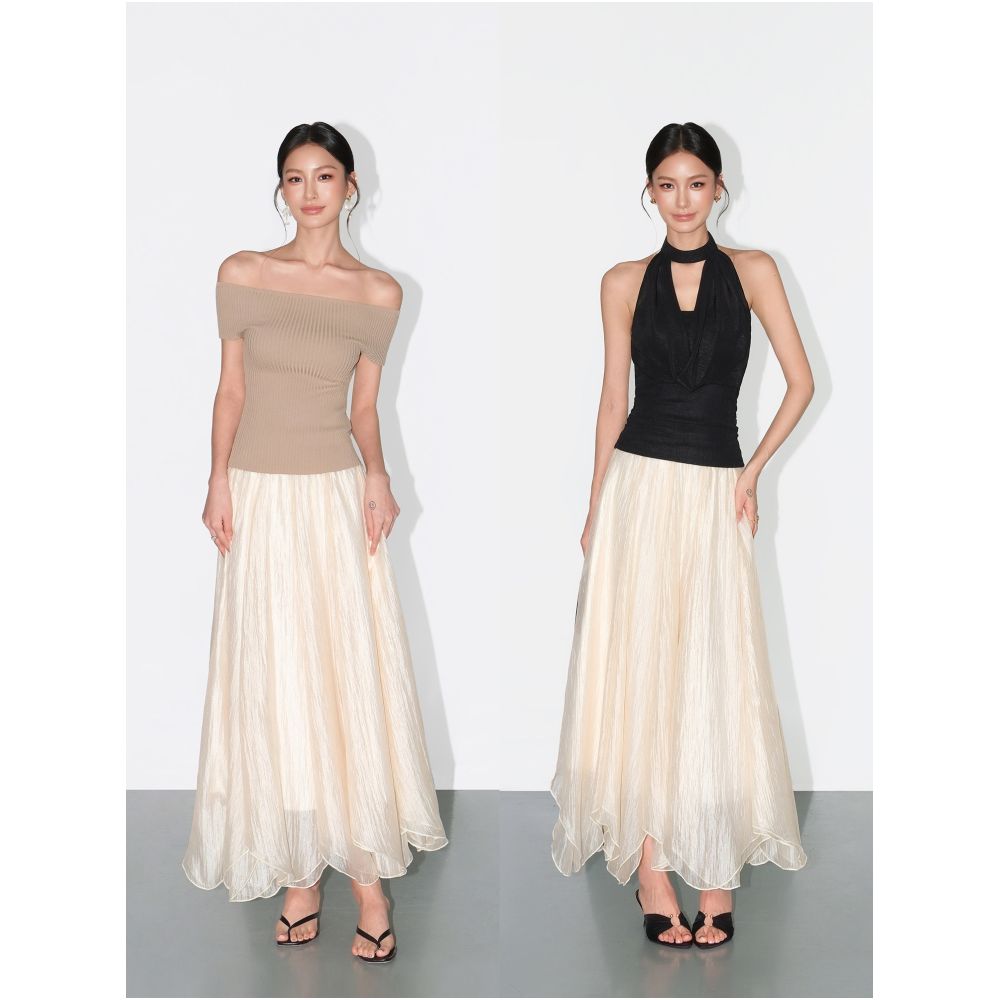 NEVA HU Moonlight Melody Elegant A line Flowy Chiffon Skirt for Women Irregular Long Skirt with Stylish Design image 0
