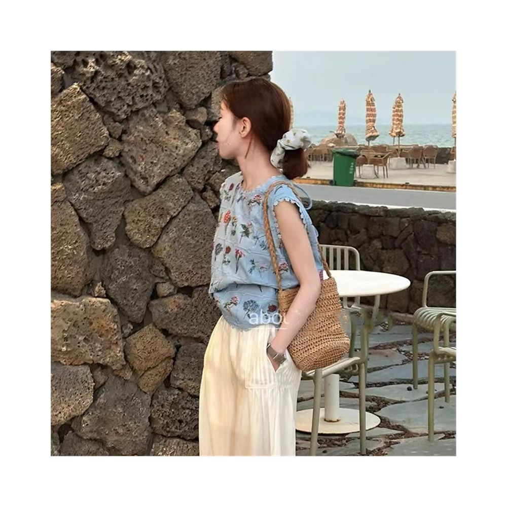 French retro style heavy duty floral embroidered sleeveless shirt for women summer 2025 new style brand boutique wavy edge top image 0
