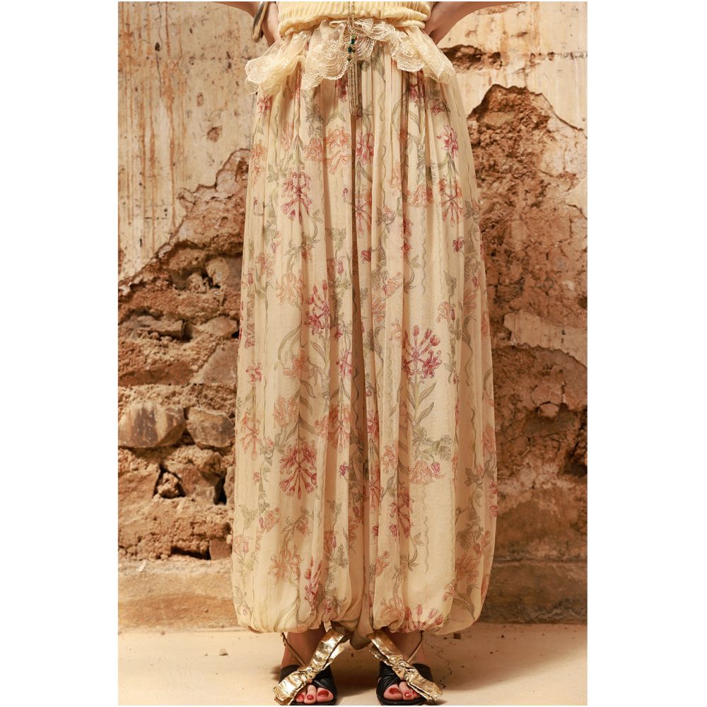 Dangdang Floating Air Women s Summer Wide Leg Pants Silk Smooth Crepe Pants with Balloon Lantern Design image 0