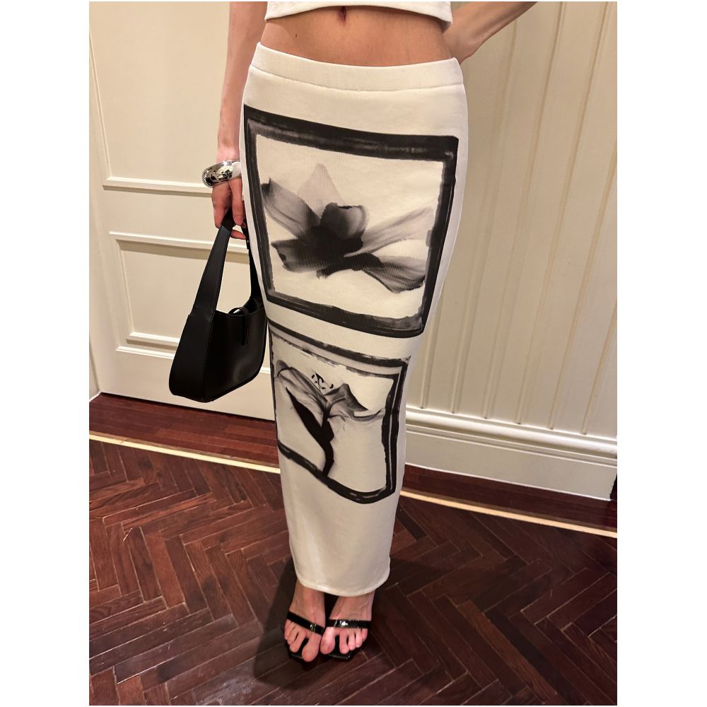 0122stepll Ink Dyed Pictorial White Short Sleeve T Shirt Women s Summer Hot Girl Slim Fit Printed Skirt Set image 3