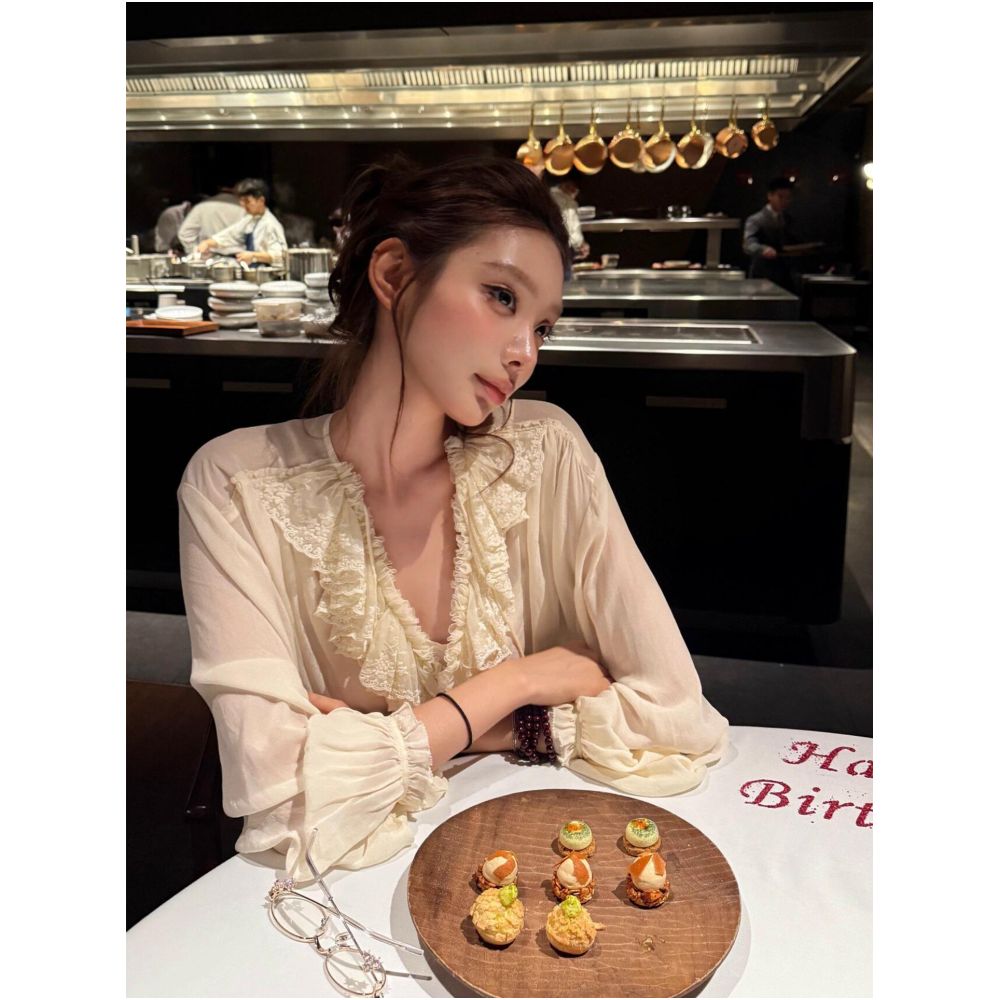 2ND STUDIOS French style lace trimmed blouse elegant and sophisticated new 2026 style lightweight women s top image 0