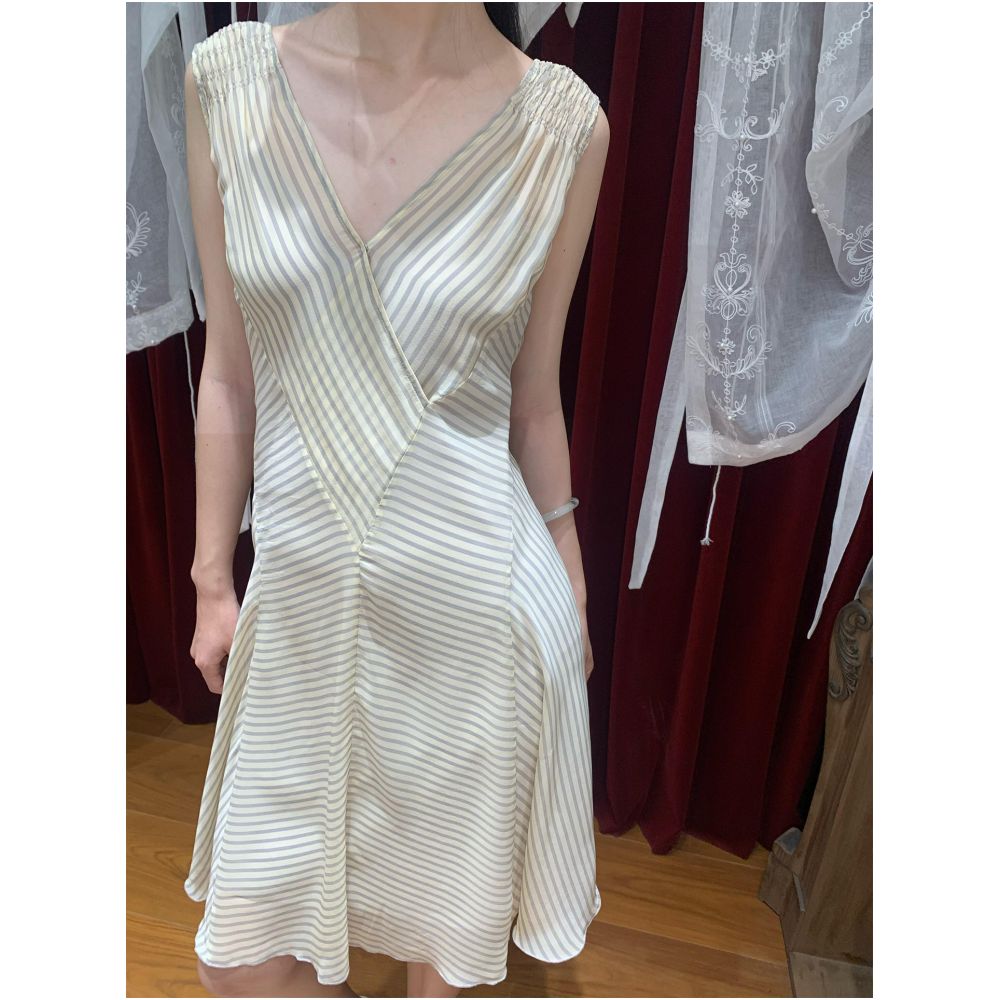 2ND STUDIOS Striped V neck Dress with Irregular Design New Summer 2026 Slim Fit Dress image 0