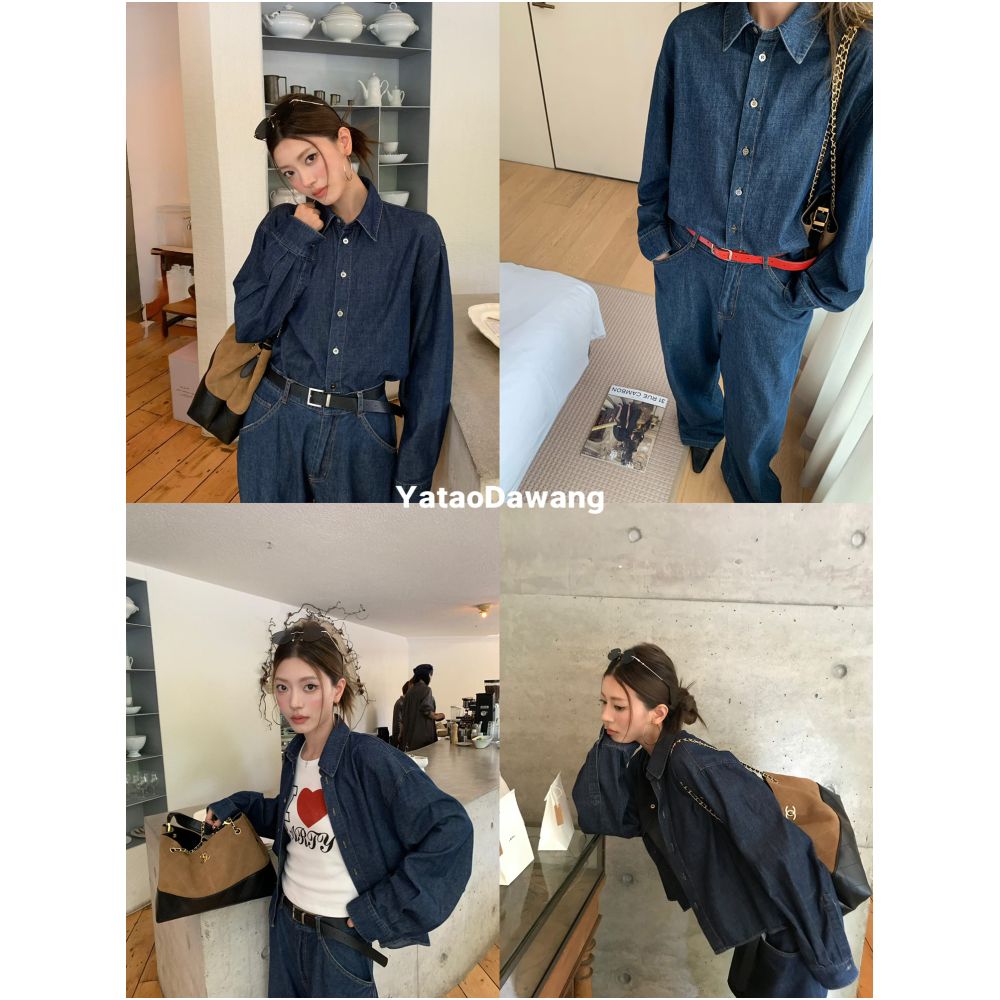 Big braced dog Korean girl Margiela wearing this denim outfit every day gives off a Korean vibe image 2