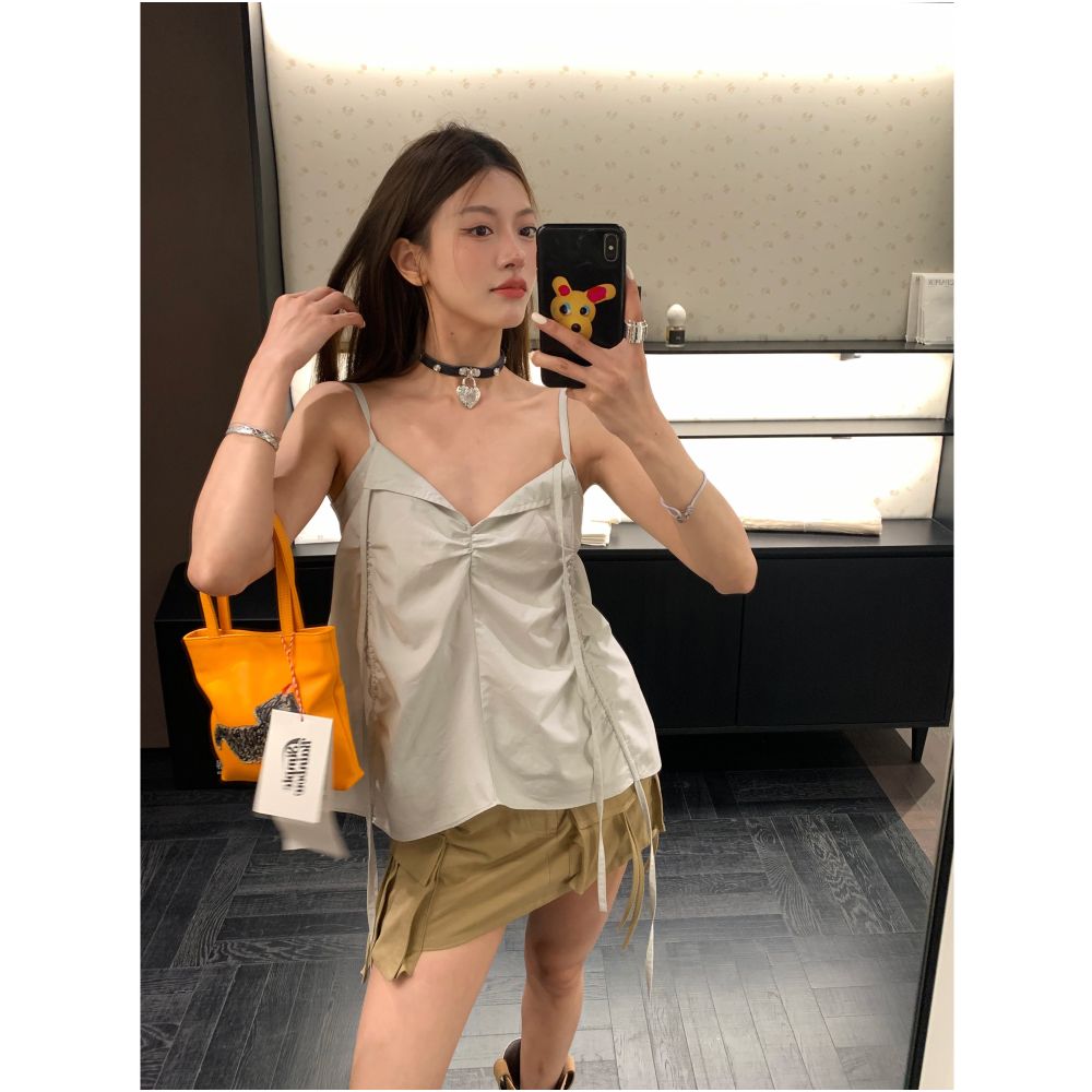 ASAYA7227 – Silver Breeze Ruched Camisole Top 🩶✨
