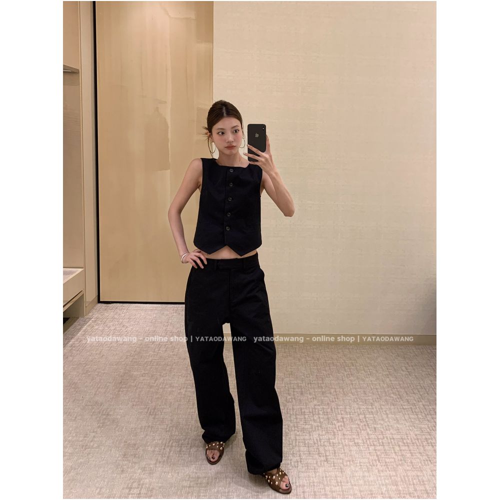ASAYA7236 – Noir Tailored Vest & Wide-Leg Pants Set 🖤✨