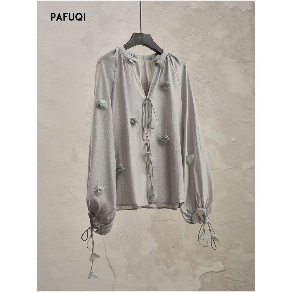 ASAYA7242 – Mist Petal Tie Blouse 🌫️🌸