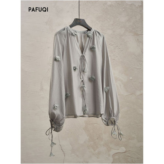 ASAYA7242 – Mist Petal Tie Blouse 🌫️🌸