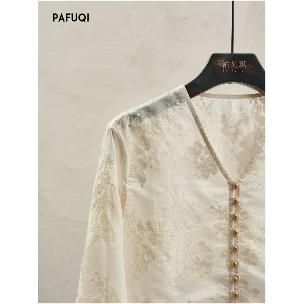 Improved high end new Chinese style suit V neck elegant long sleeved shirt and skirt traditional Chinese style women s clothing 2026 new spring summer style image 2