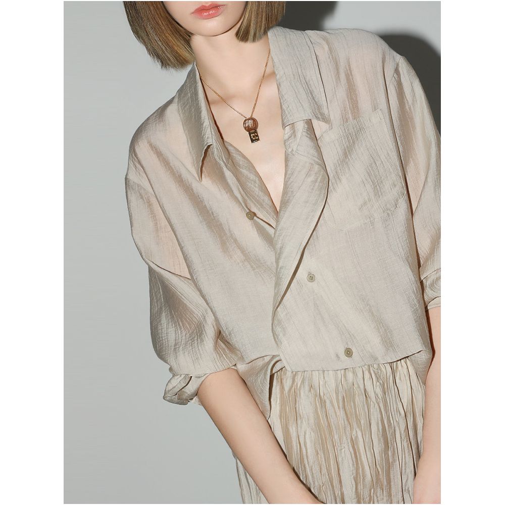 COCOBELLA Silky Textured Lyocell Lightweight Shirt for Women Pleated Texture Elegant Commuting Style SR3051 image 1