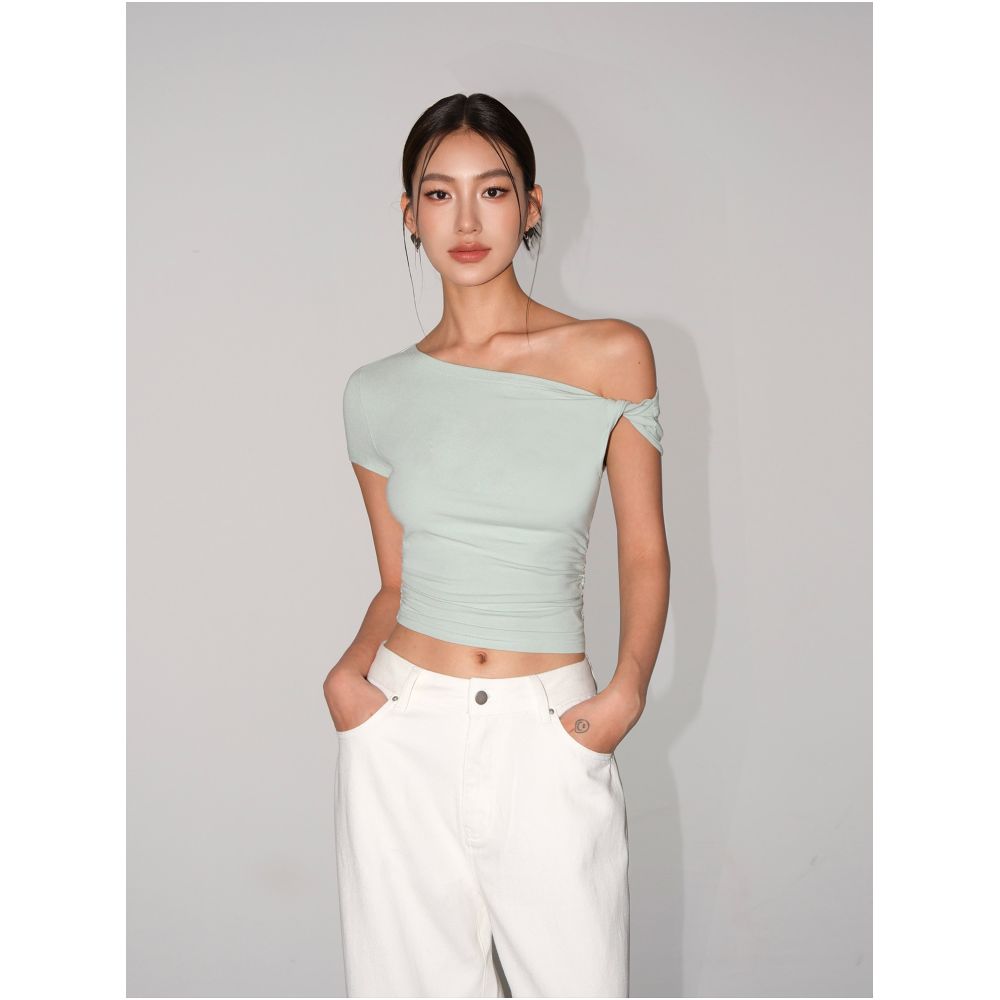 NEVA HU Black Off Shoulder T Shirt for Women New Summer Style Slim Fit Short Off Shoulder Top image 4