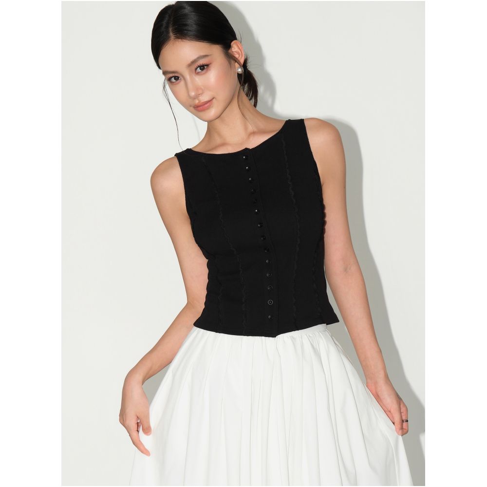 NEVA HU White Moonlight French Style Round Neck Camisole Vest for Women Summer Outerwear Lace Trim Sleeveless Top image 2