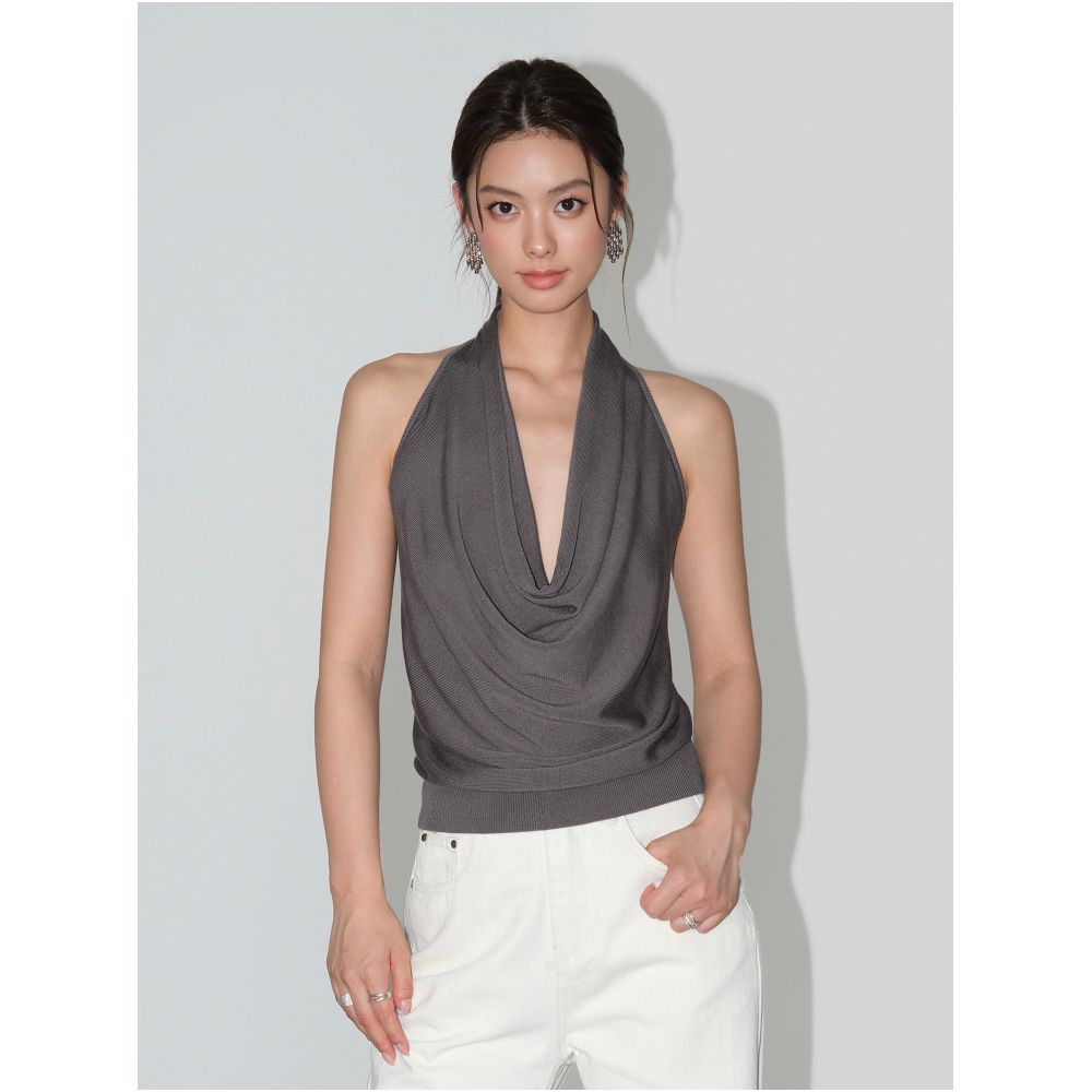 NEVA HU halter neck camisole top for women pure and sexy revealing backless sleeveless knit top image 4