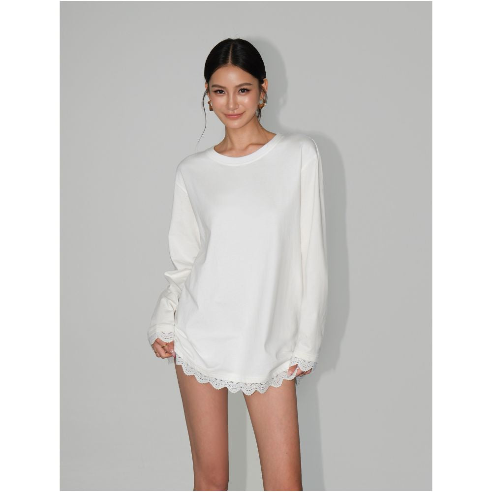ASAYA7281 – Lace Trim Lounge Tee Dress ☁️🖤