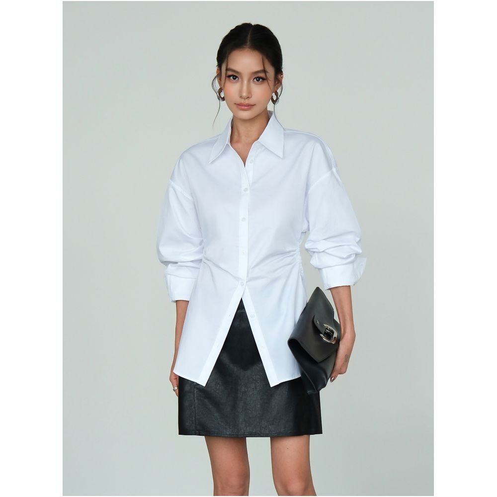 NEVA HU Fashion Cornerstone Stylish Collared Long Sleeved Shirt for Women High End Look Slimming and Waist Defining image 4