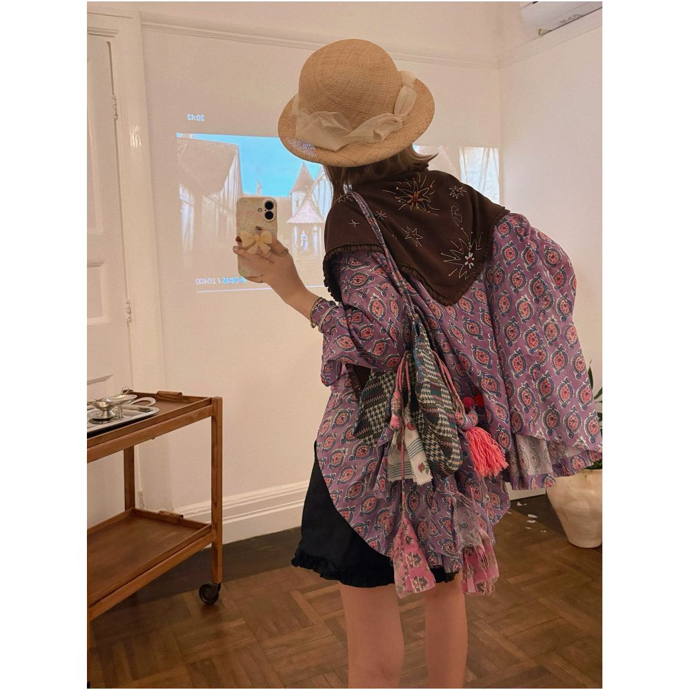 Jeans with a silk scarf belt high end embroidered details layered over a shawl triangular scarf and a waist belt image 1