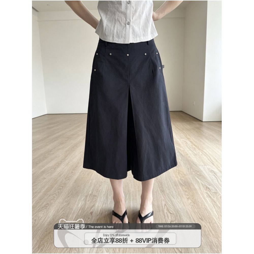 ASAYA7303 – Noir Pearl Wide-Leg Culottes 🖤✨