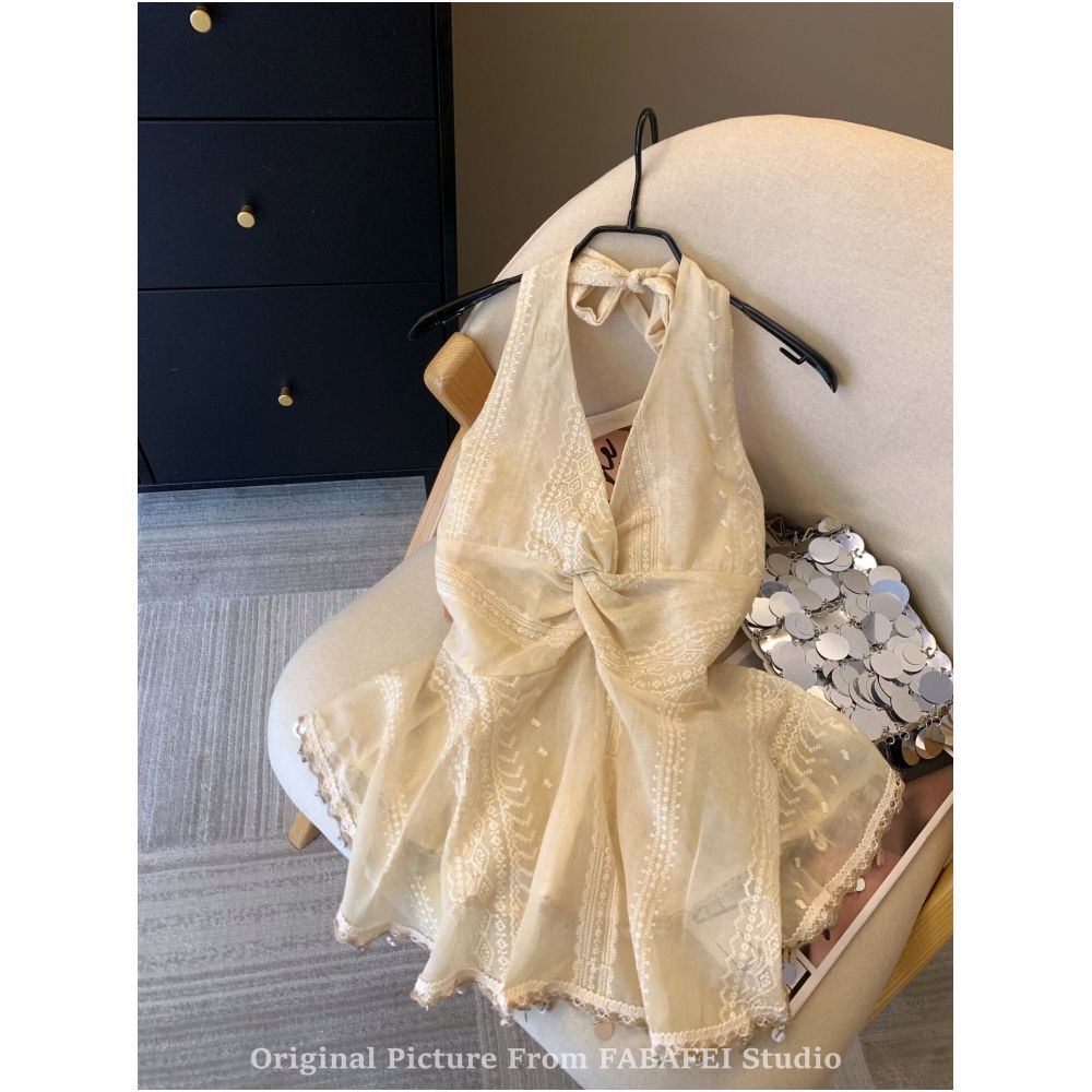 This must have item is a personal favorite A sexy summer new style V neck halter neck halter top with a cinched waist image 0