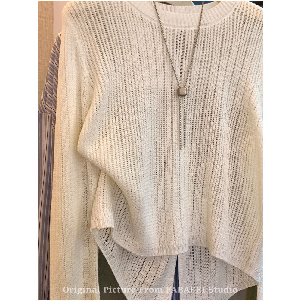 Women s Korean style hollowed out chain long sleeved knit top with cut out label spring style irregular hollowed out back image 2