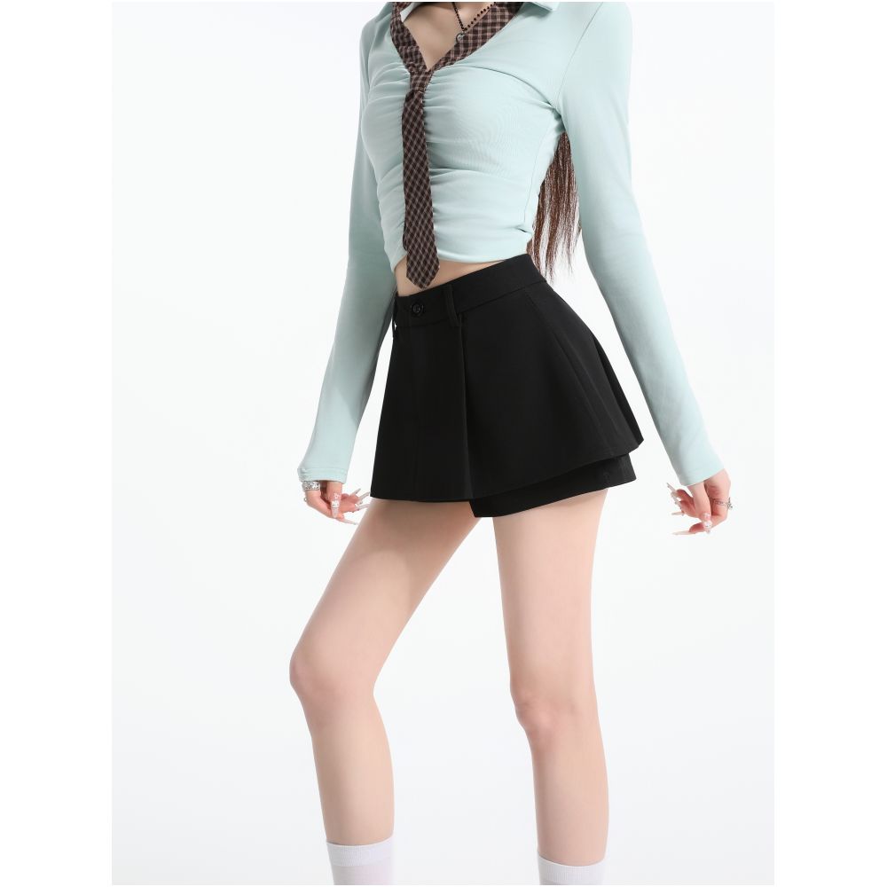 MASS Petite A line mini skirt pants flattering and stylish casual and versatile high waisted simple and fashionable image 2