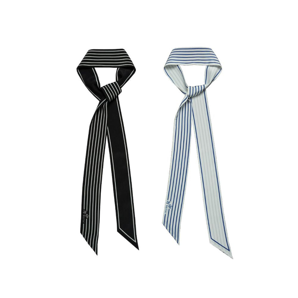 Weiliao Original Basic Camellia Striped Long Ribbon Silk Crepe Double Layer Minimalist Black White and Blue image 4