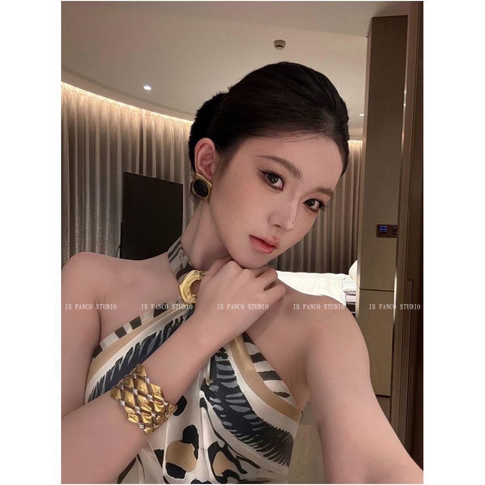 Fanco Black and White Leopard Print Vest for Women New Summer Style Sexy Metallic Halter Neck Slim Fit image 1
