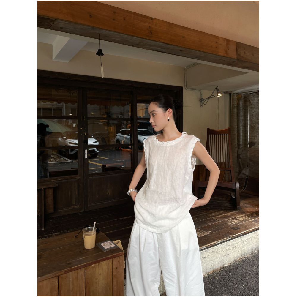 PURITY YR Niche Minimalist Design Woven Linen 100 Loose Fit Sleeveless Top for Women image 2