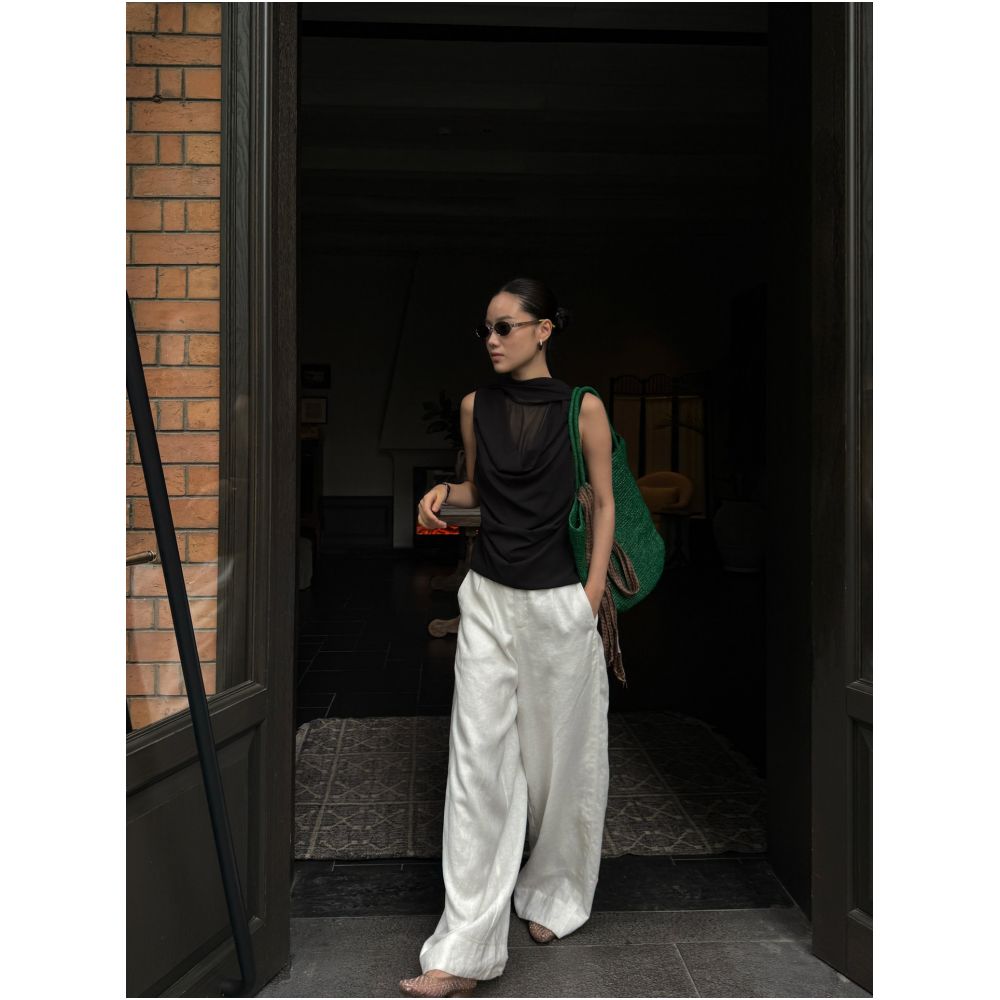 PURITY YR Simple Design Elegant Sleeveless Vest Top with Flowy Neckline and Ruffles for a Slimming Look image 3