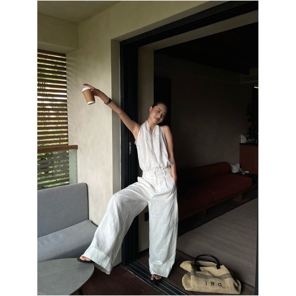 PURITY Niche Minimalist Korean Style Loose Fit Summer Linen Super Slimming High End Casual Wide Leg Pants image 3