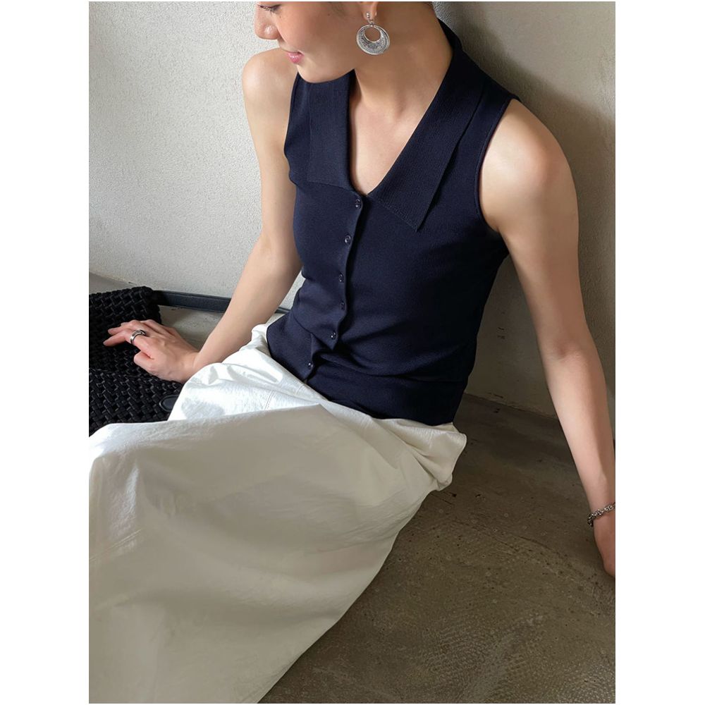PURITY YH French style inner layer collared knitted vest camisole outer layer with a sophisticated and cool feel sleeveless top image 1