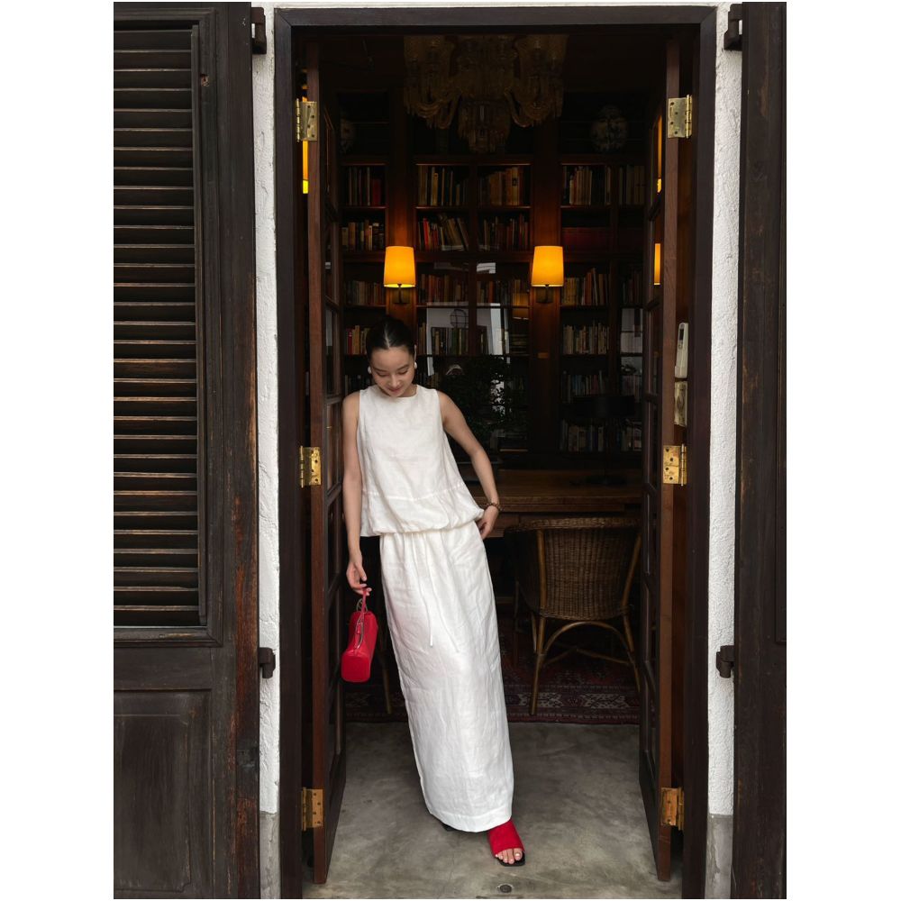 PURITY YR Niche Minimalist Relaxed Linen Bulb Style Loose Sleeveless Top Skirt Set for a Slimming Look image 4